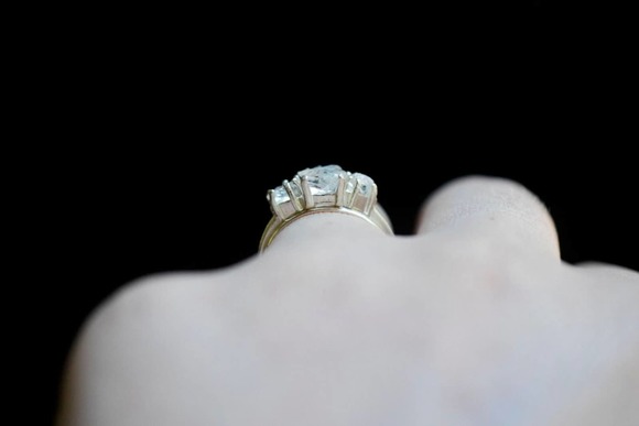 Wedding Set Oxidized or Bright Silver Ring Raw Stone Engagement Rings - Picture 6 of 10